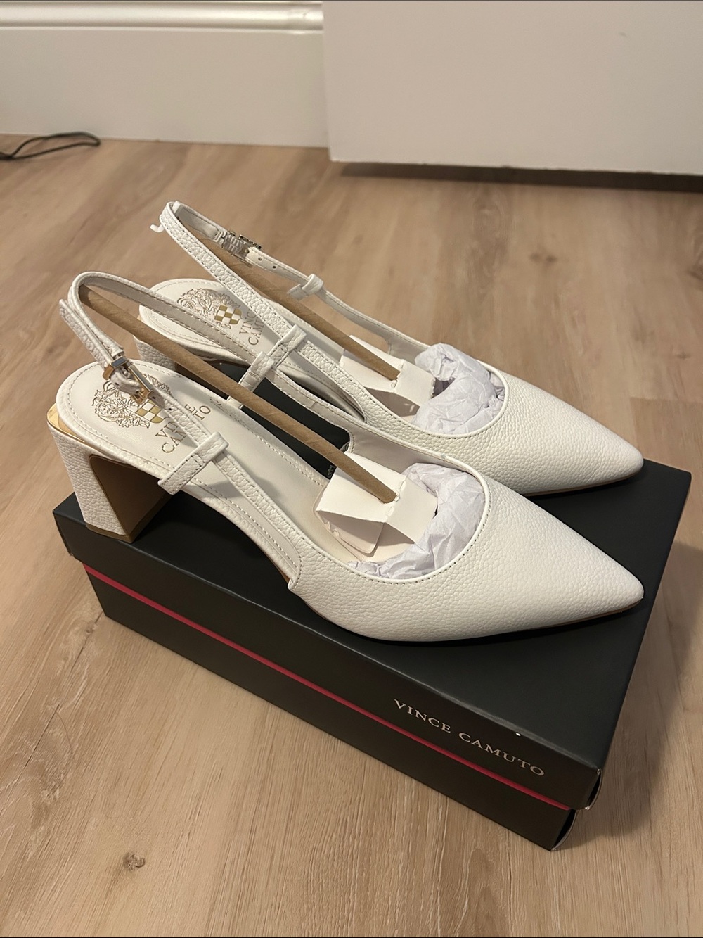 Vince Camuto Ivory Pointed Slingback Block Heel Pumps